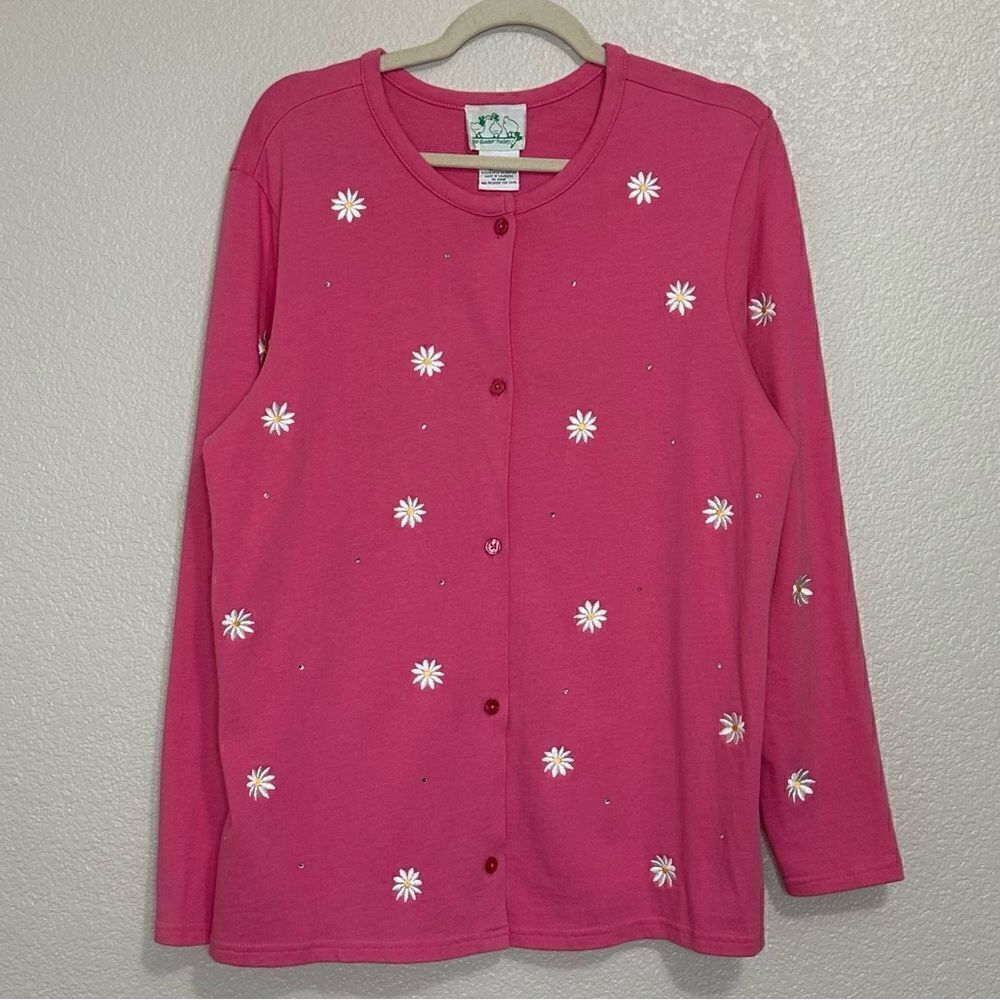 Quacker Factory Pink Embroidered Floral Cardigan, Sz Large